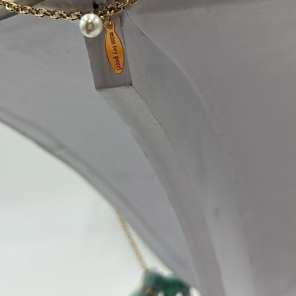 Miss Ivy Pearl Five Tassel Necklace Popsugar Blue Green Teal Gold Tone 24" NWOT - Picture 8 of 13